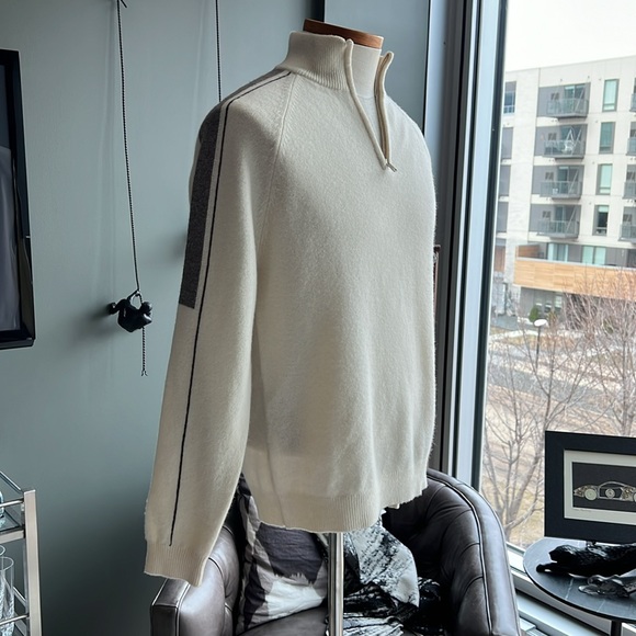 New REISS Hyde Half Zip Color Block Wool Sweater Size Medium (Ivory) - Picture 3 of 6
